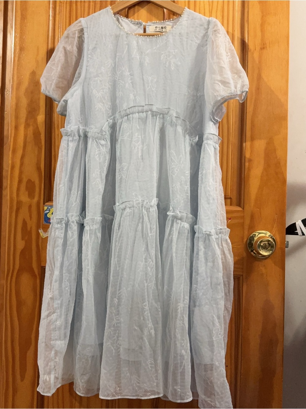 Light Blue Tiered Dress with Puff Sleeves